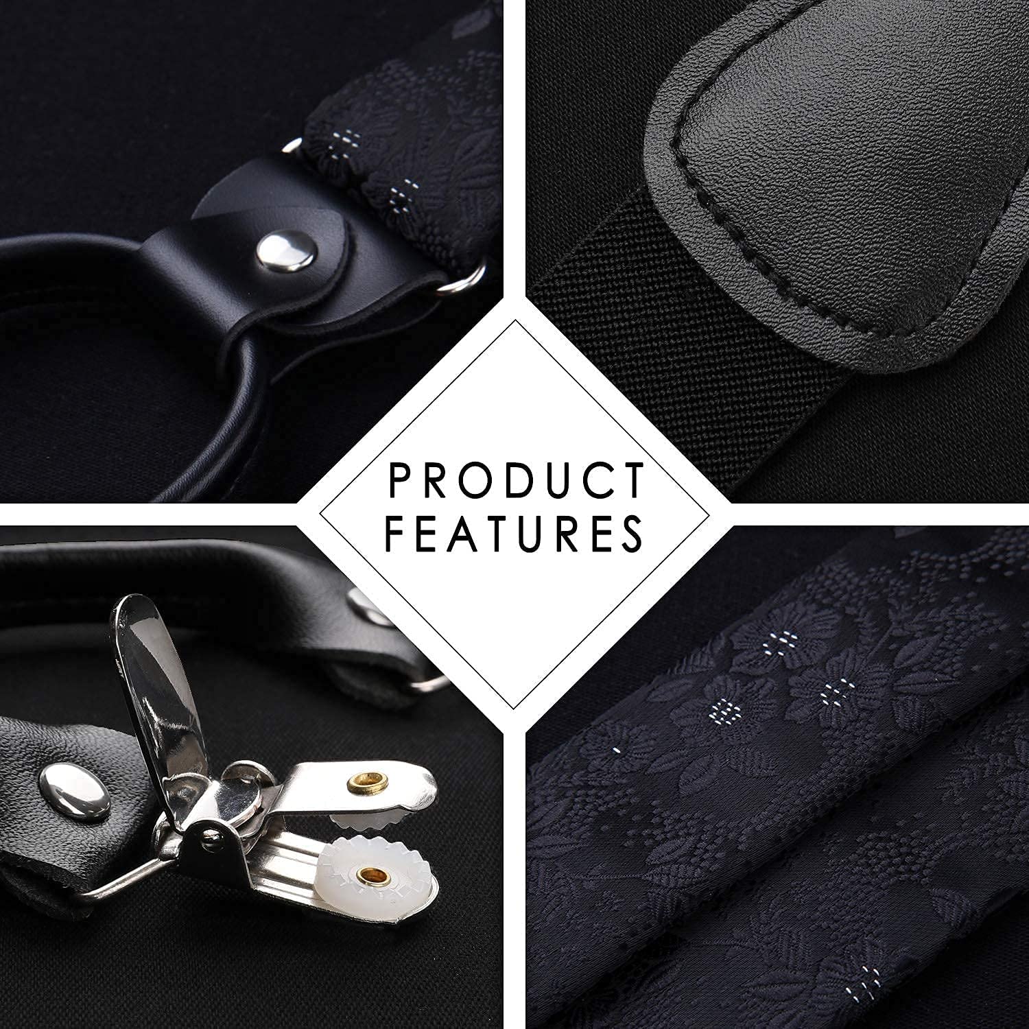 Floral Paisley Suspender Bow Tie Handkerchief 1 Black