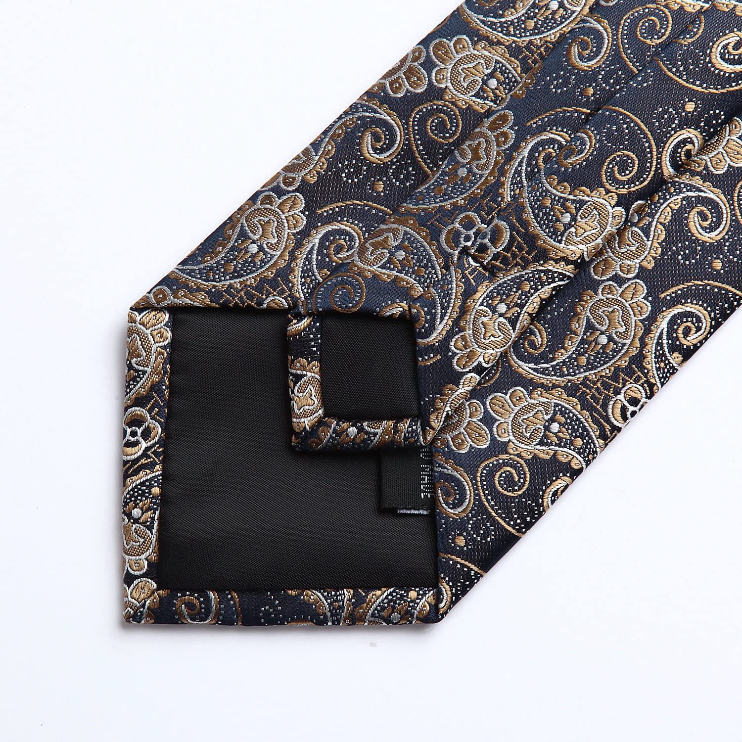 Paisley Floral Tie Handkerchief Set - GOLD/NAVY BLUE