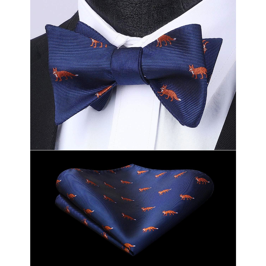 Fun Animal Bow Tie & Pocket Square - FOX/BLUE