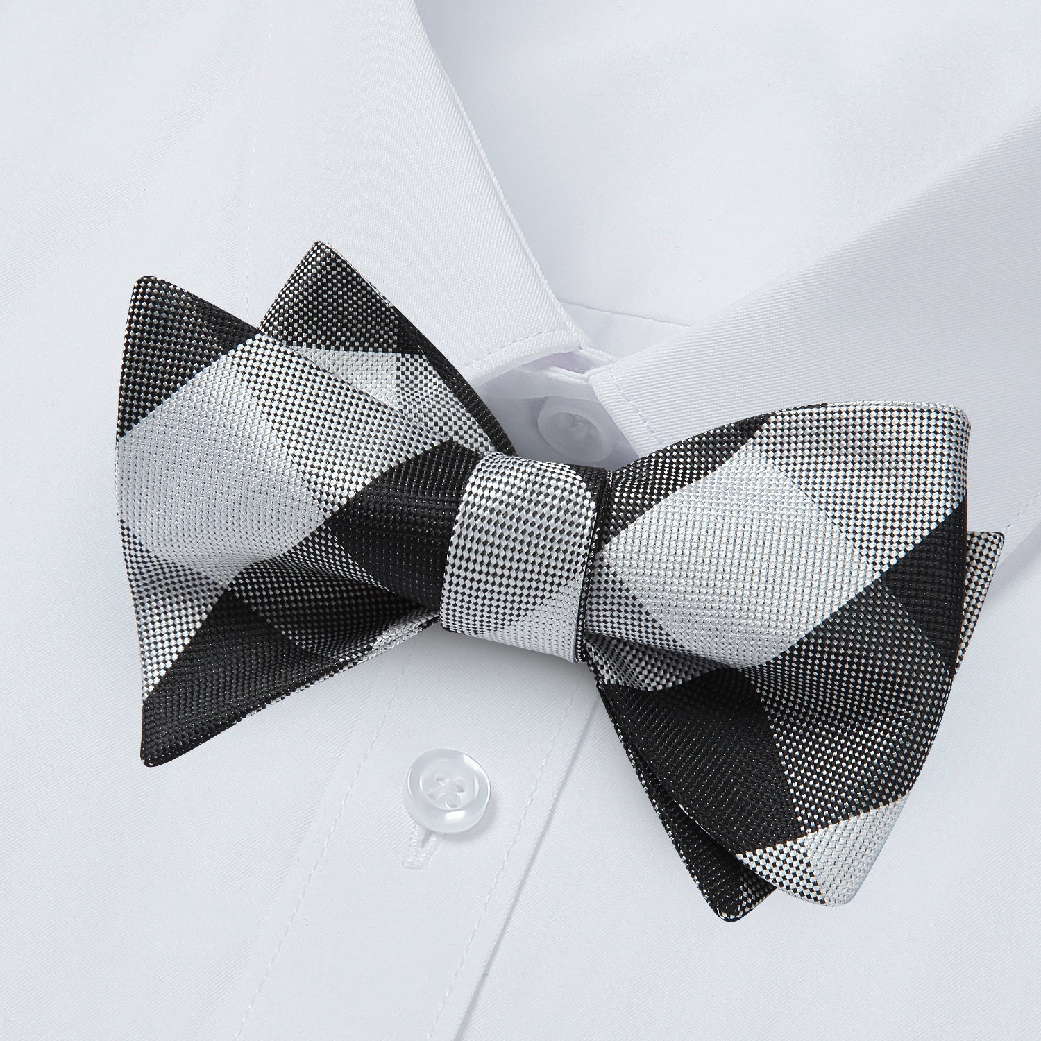 Plaid Bow Tie & Pocket Square Sets - E-BLACK/WHITE