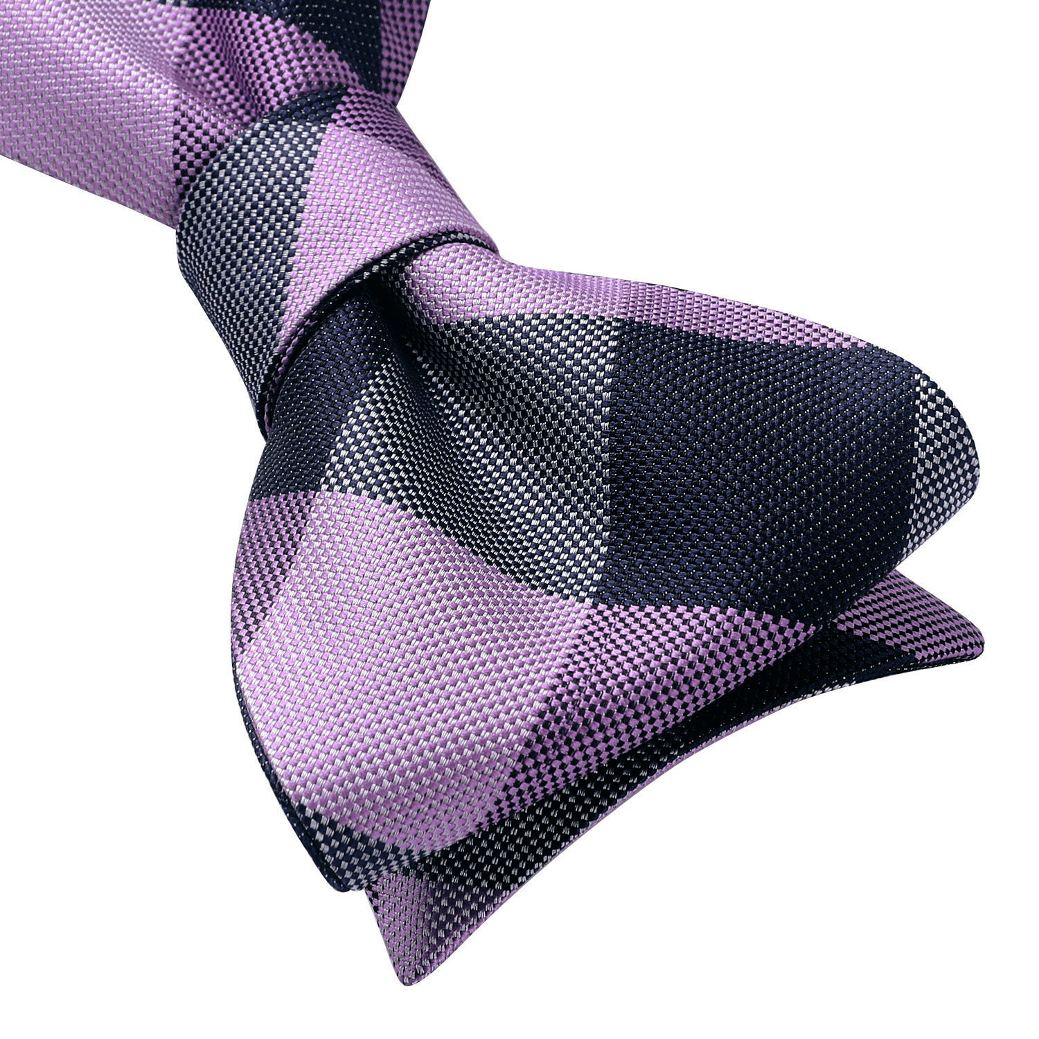 Plaid Bow Tie & Pocket Square Sets - E-PURPLE/NAVY BLUE