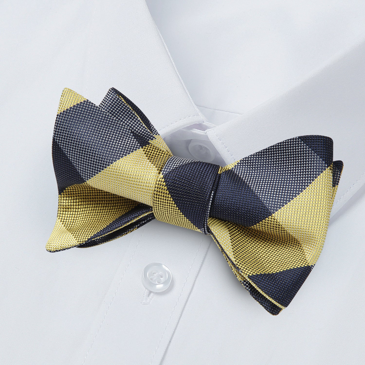 Plaid Bow Tie & Pocket Square Sets - E-NAVY BLUE/YELLOW