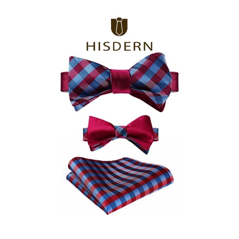 Plaid Bow Tie & Pocket Square - D-BLUE/RED