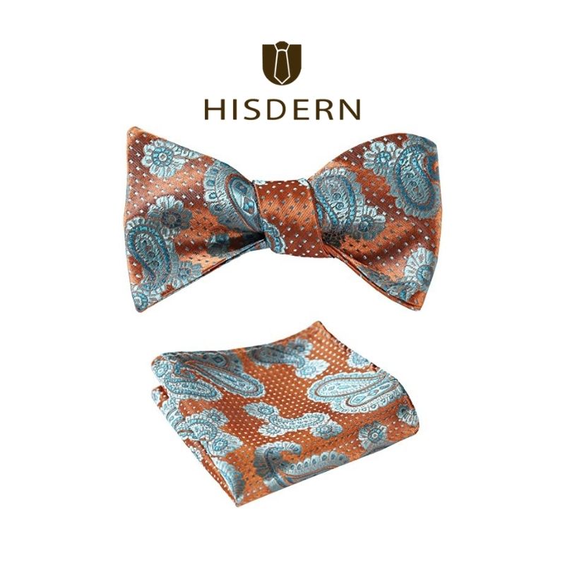 Floral Bow Tie & Pocket Square - ORANGE/BLUE