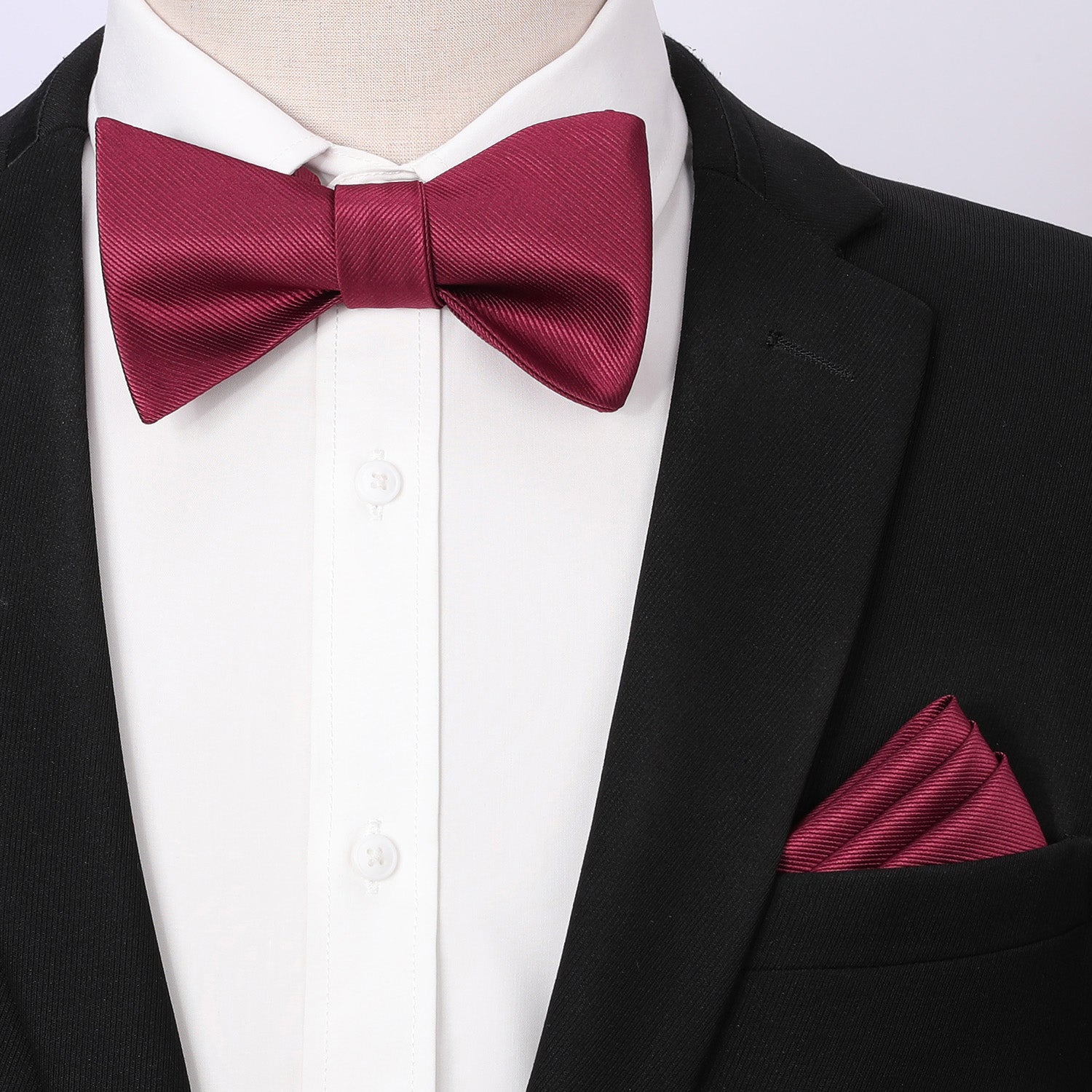 Solid Bow Tie & Pocket Square - I1-BURGUNDY