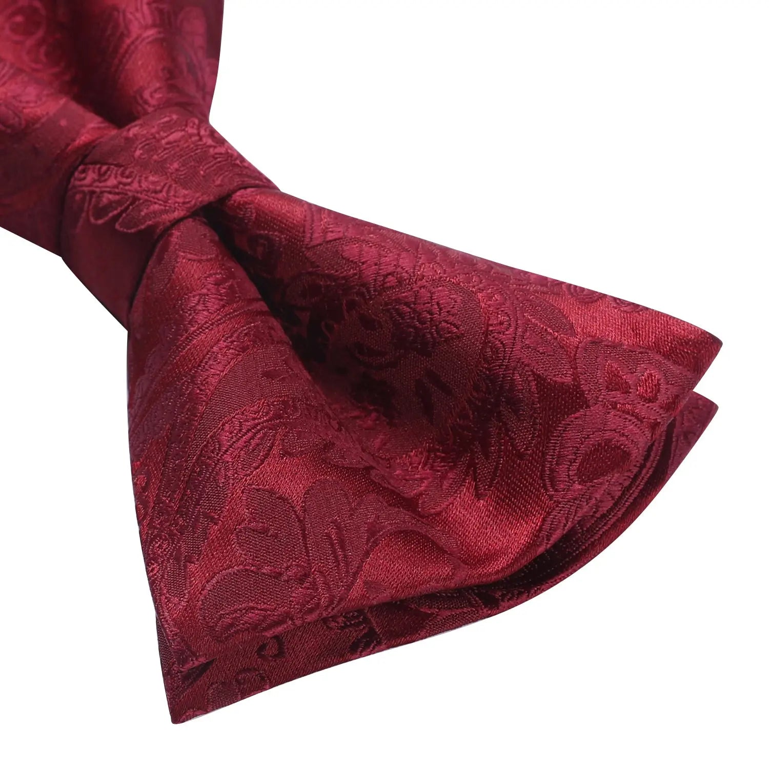 Paisley Pre-Tied Bow Tie Pocket Square Cufflinks - BURGUNDY