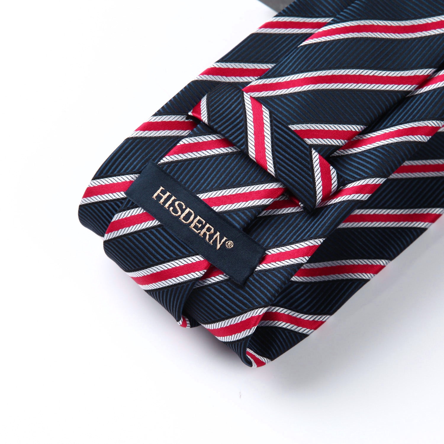 Stripe Tie Handkerchief Set - NAVY BLUE/RED