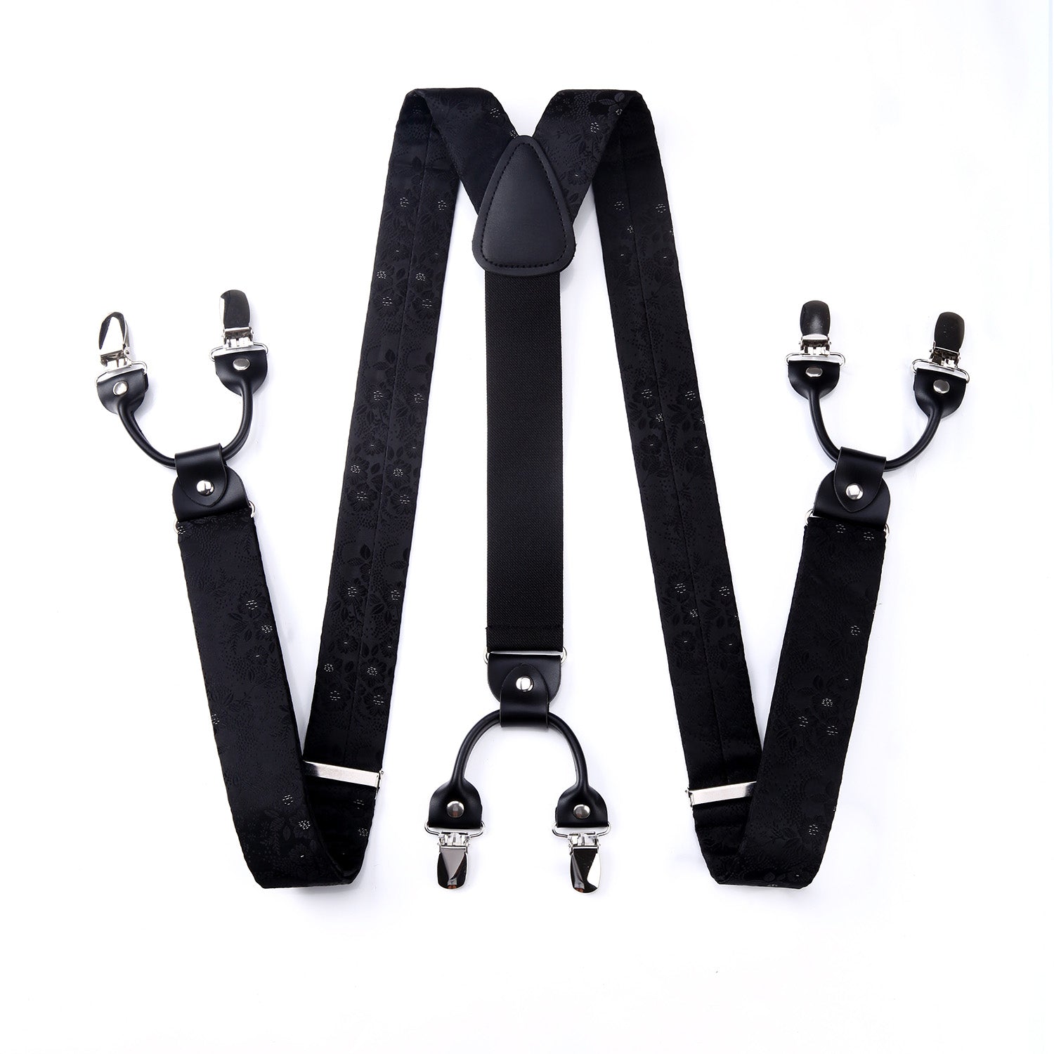 Paisley Floral Suspender Pre Tied Bow Tie Handkerchief A2 Black