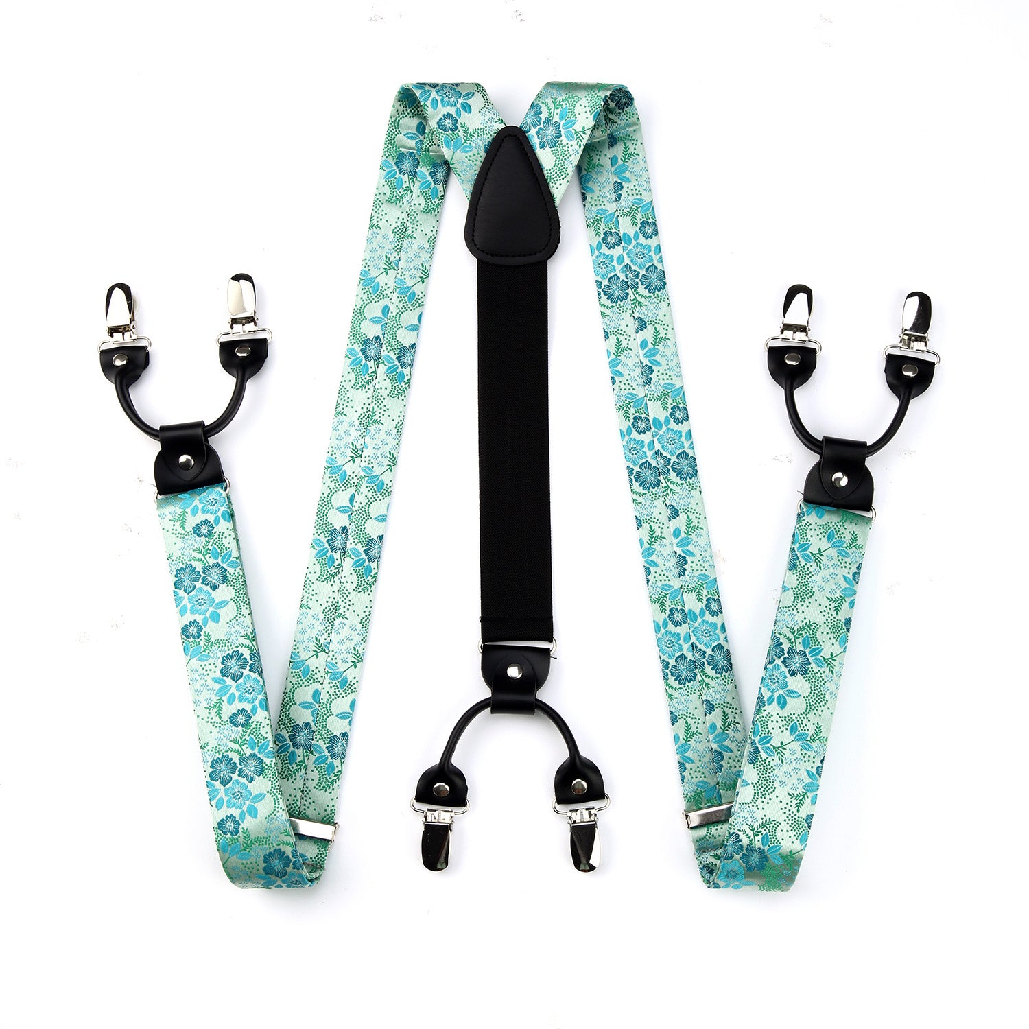 Paisley Floral Suspender Pre Tied Bow Tie Handkerchief A6 Green Turquoise