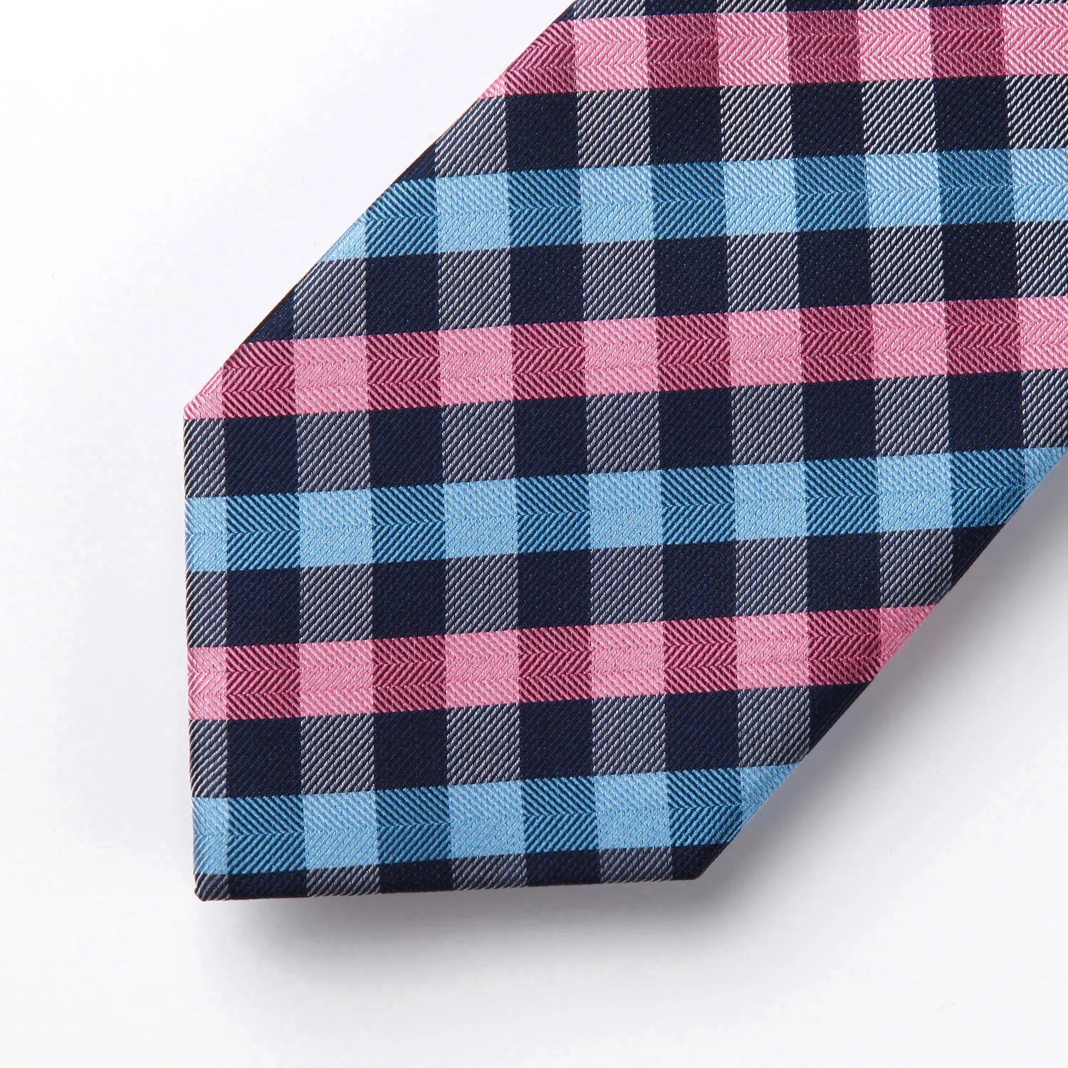 Plaid Tie Handkerchief Set - PINK/BLUE