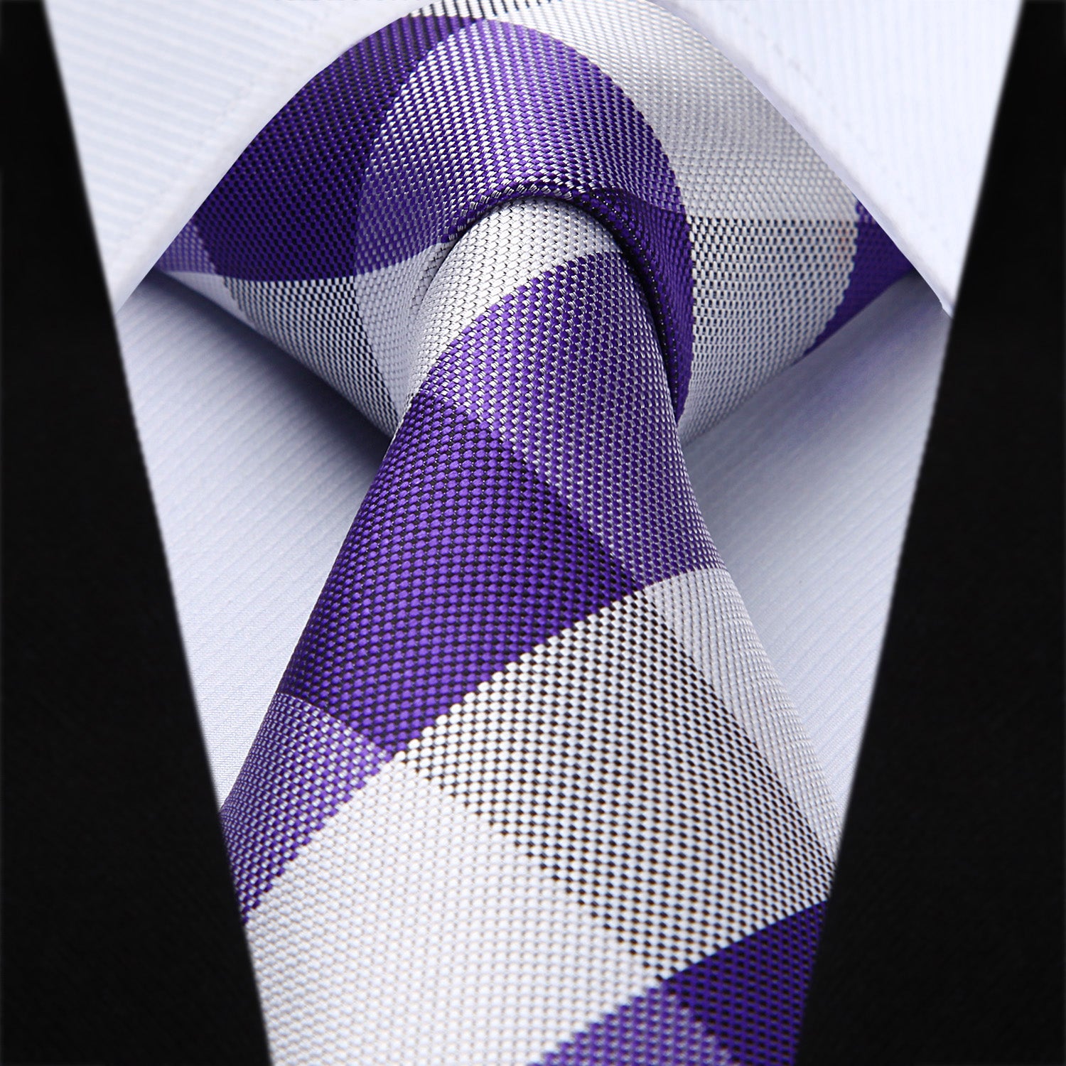 Plaid Tie Handkerchief Set - C-PURPLE