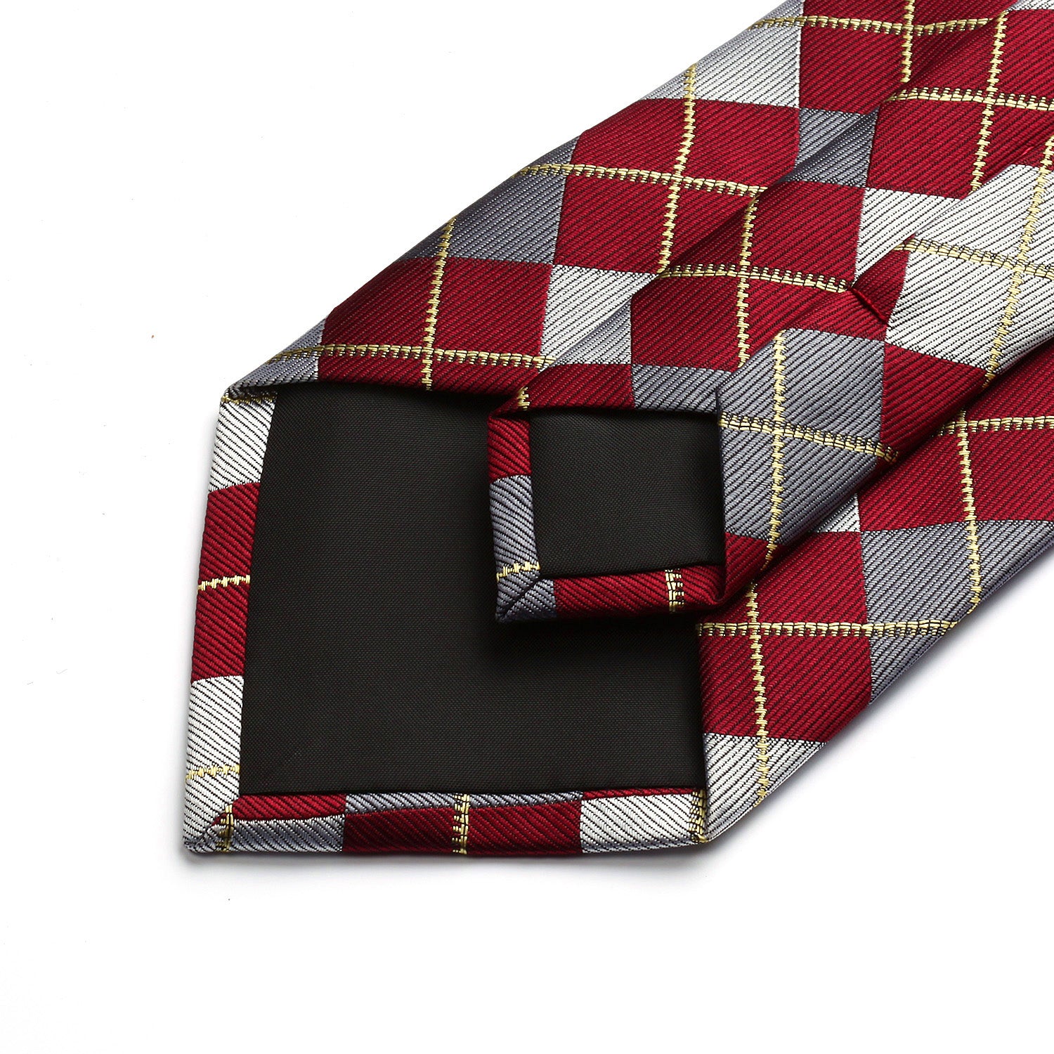Plaid Tie Handkerchief Set - C-RED 2