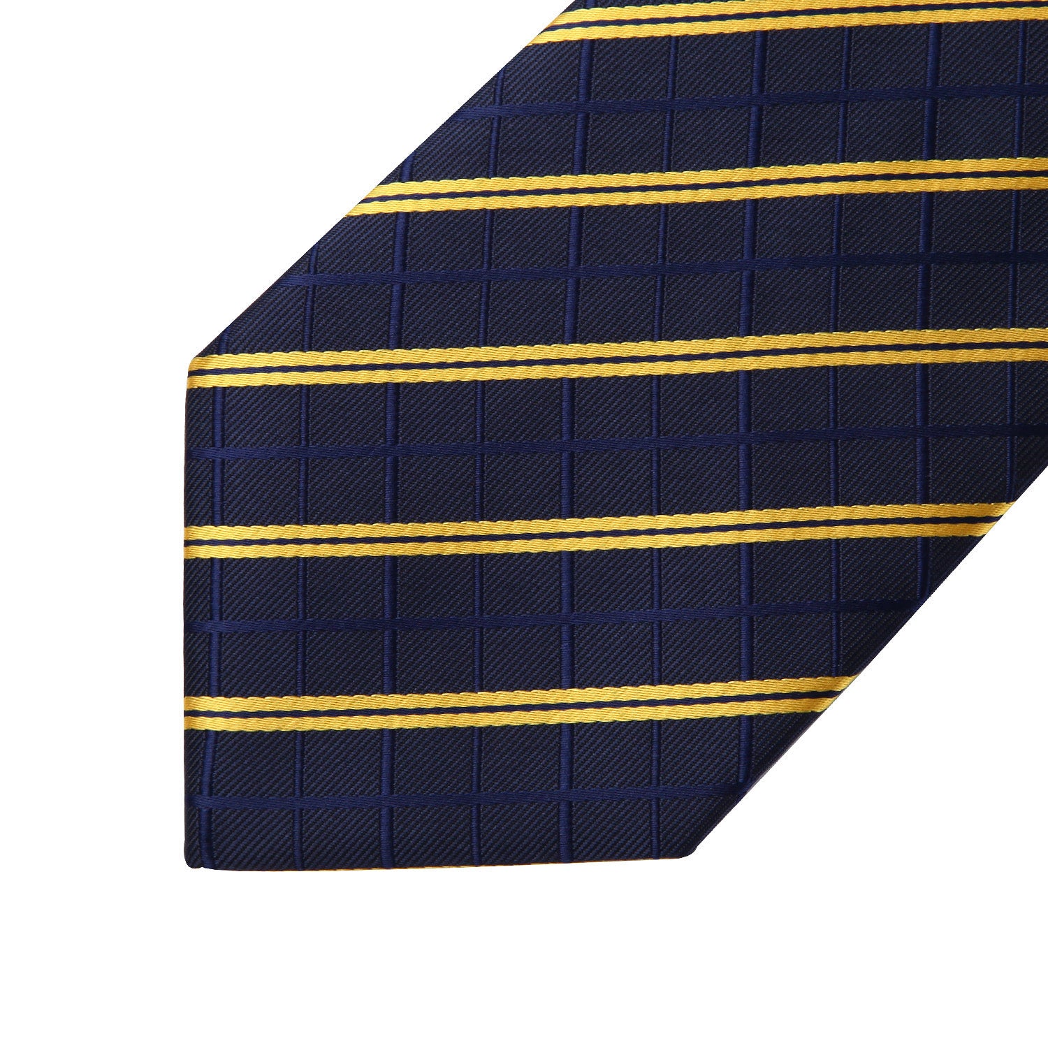 Stripe Tie Handkerchief Set - NAVY BLUE/YELLOW