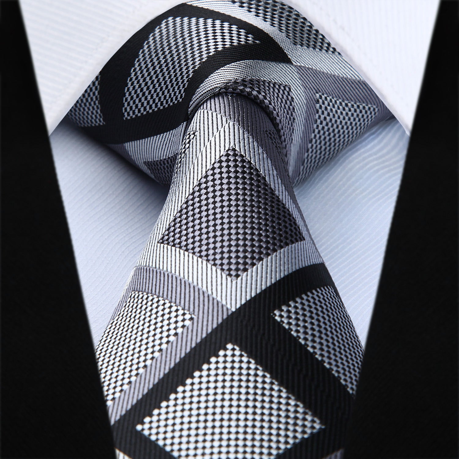 Plaid Tie Handkerchief Set - GRAY