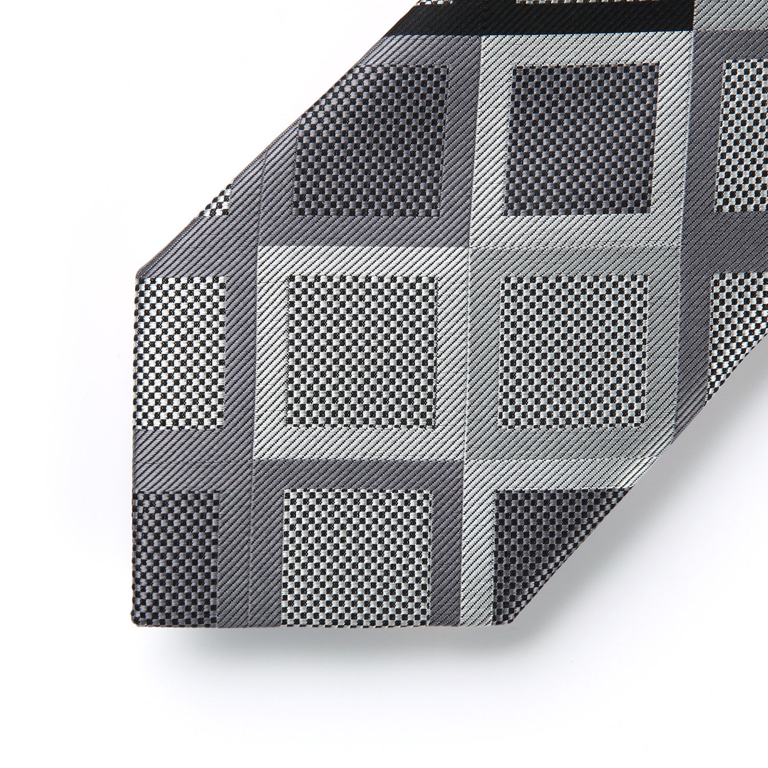 Plaid Tie Handkerchief Set - GRAY