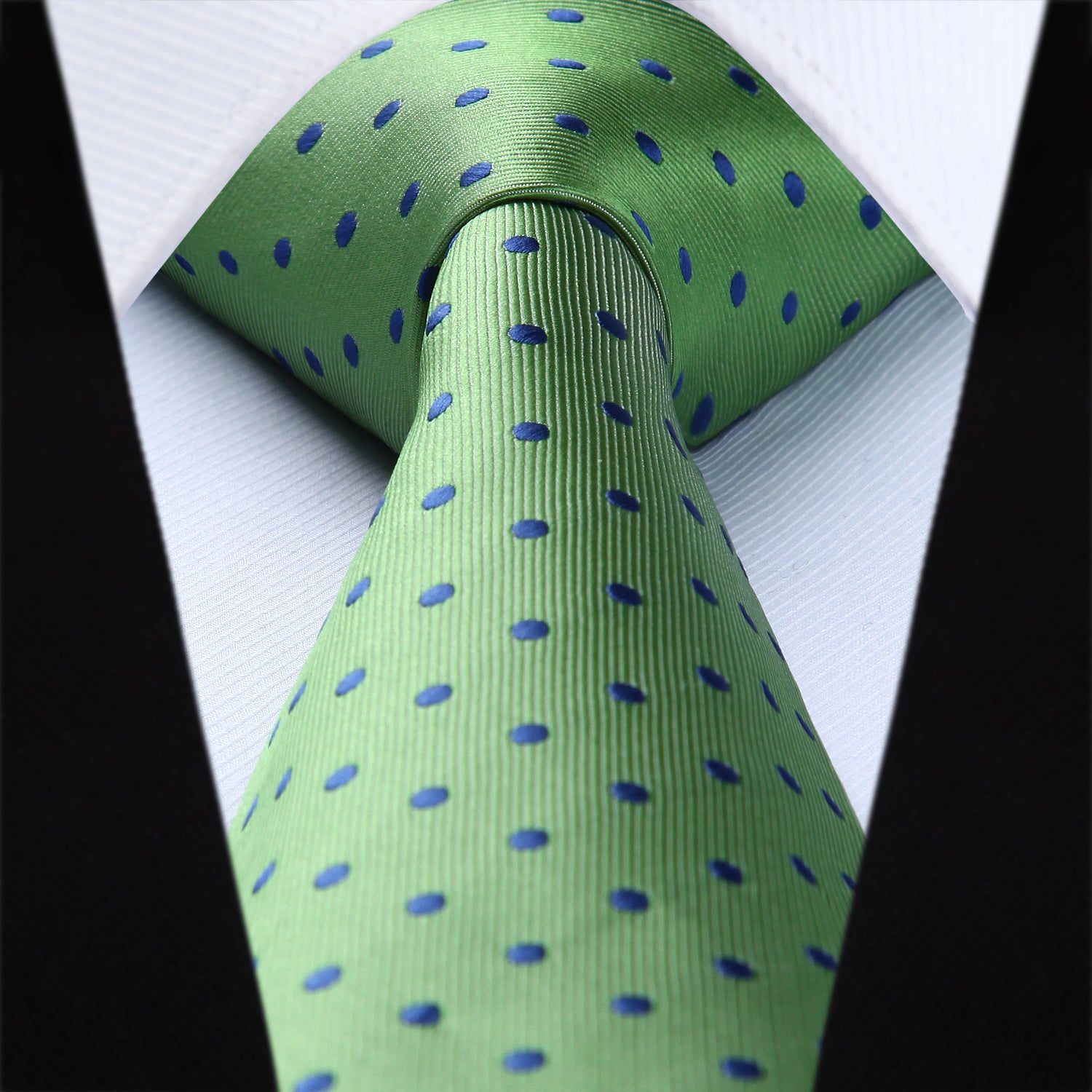 Polka Dots Tie Handkerchief Set - A-LAWN GREEN/BLUE 1