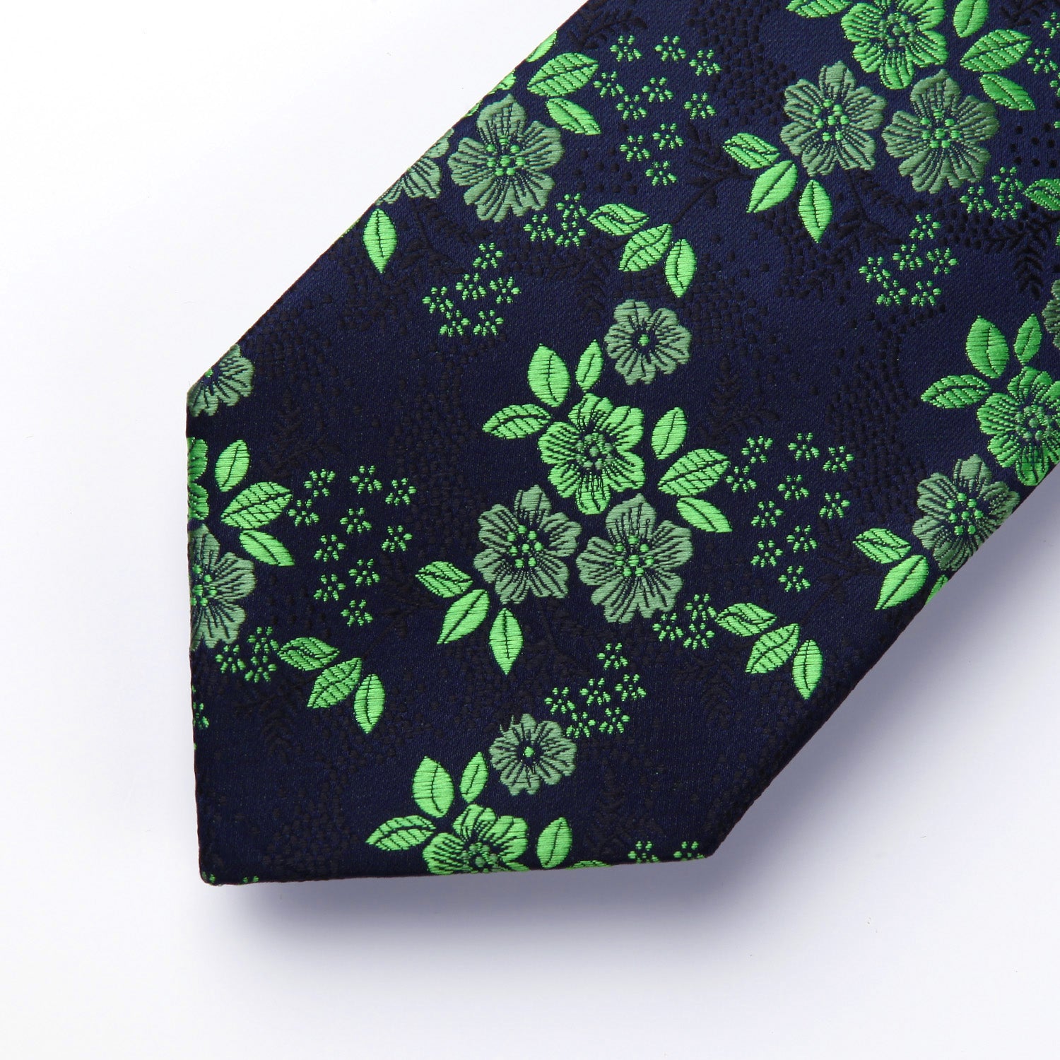 Floral 3.4 Tie Handkerchief Set - 10-GREEN/NAVY BLUE