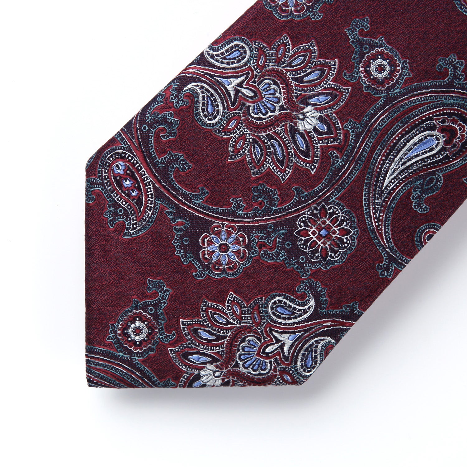 Paisley Floral Tie Handkerchief Set - BURGUNDY/WHITE