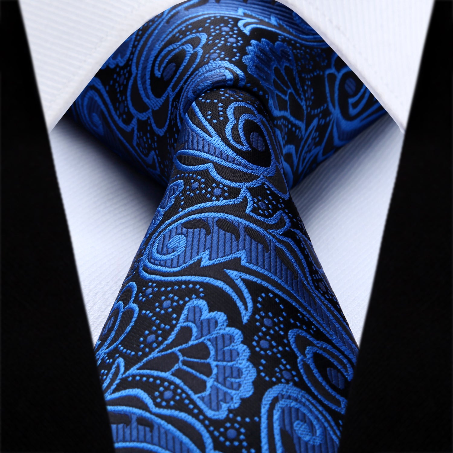 Paisley Floral Tie Handkerchief Set - BLUE/BLACK