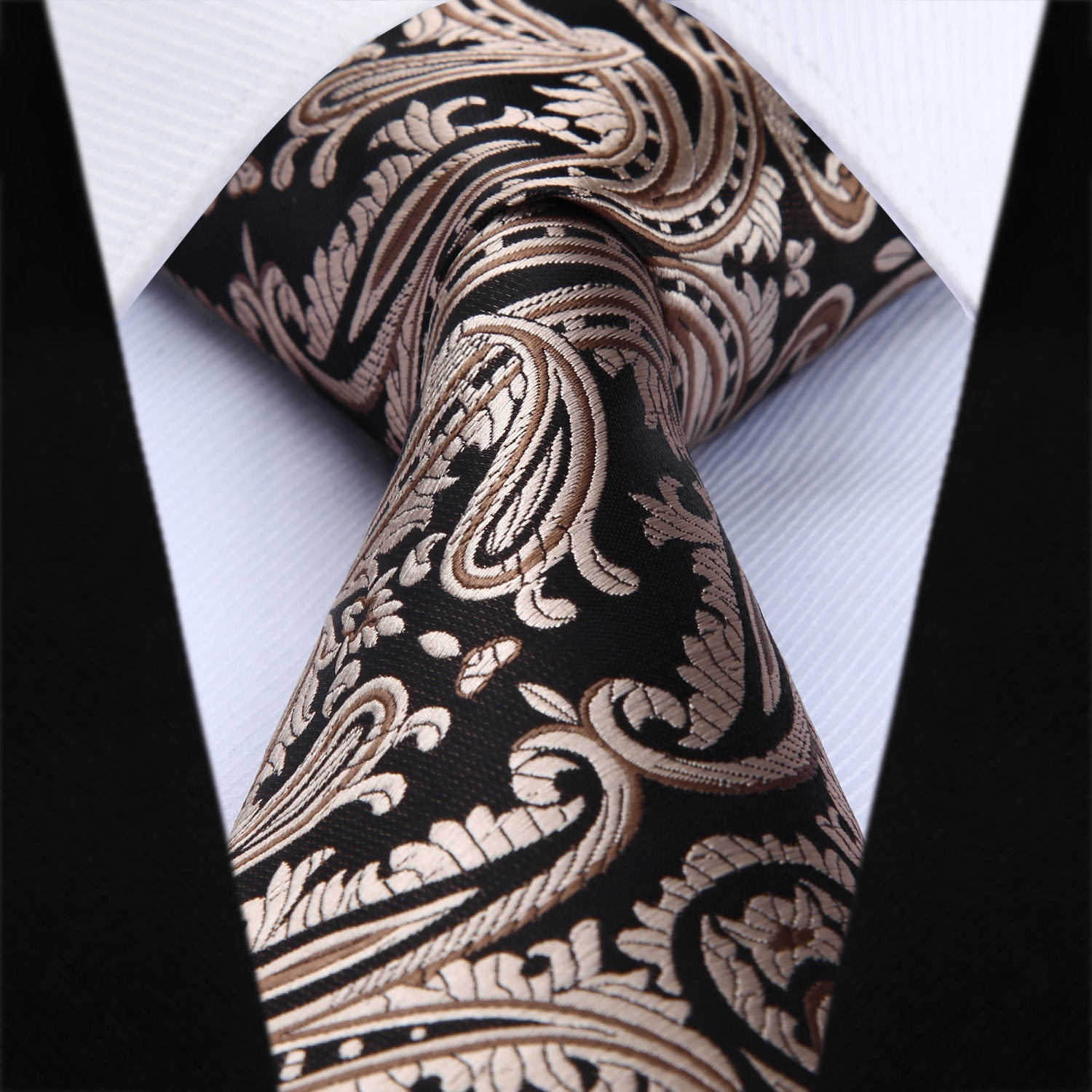 Paisley Floral Tie Handkerchief Set - BLACK/BROWN