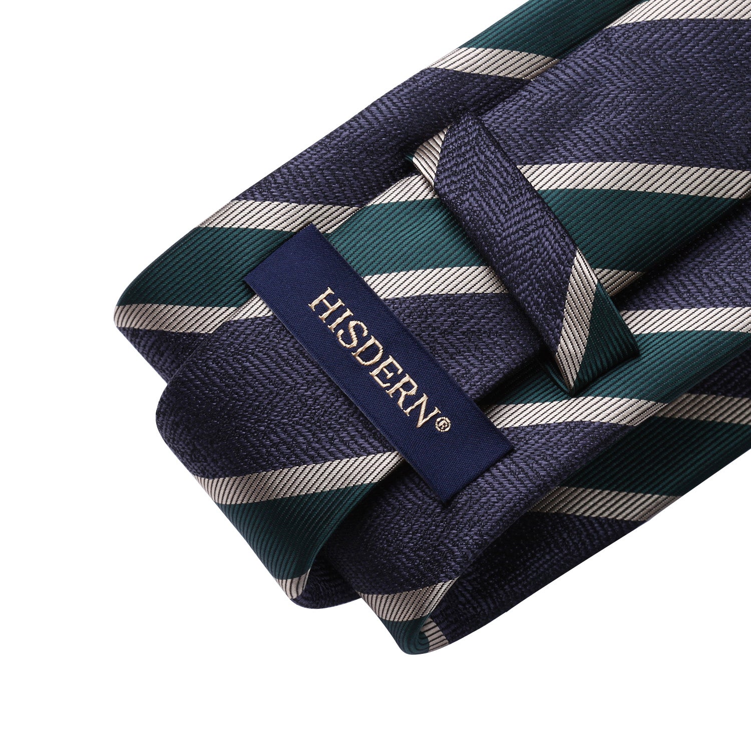 Stripe Tie Handkerchief Set - CHARCOAL/ARMY GREEN/WHEAT