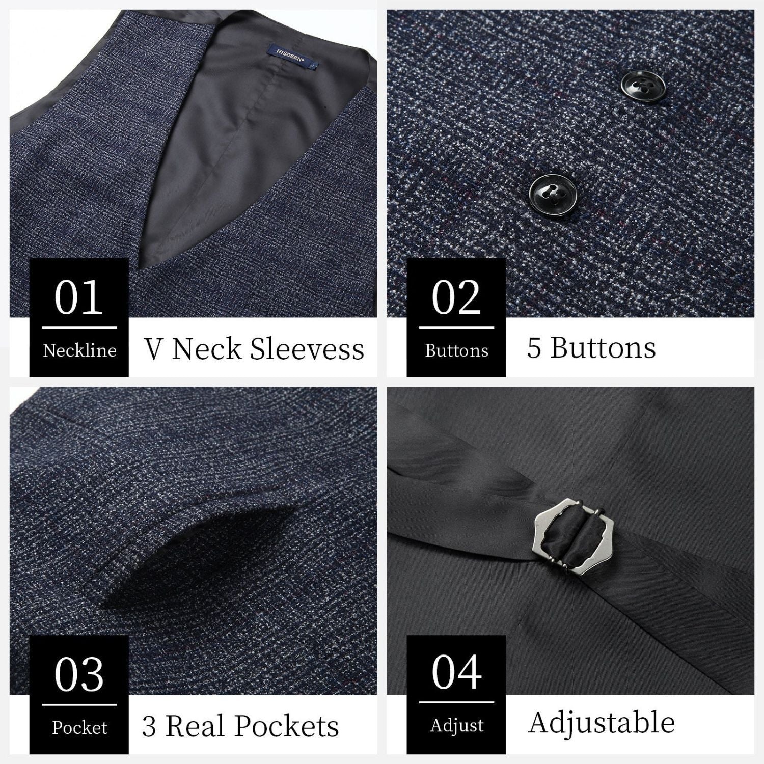 Plaid Slim Vest Navy Blue