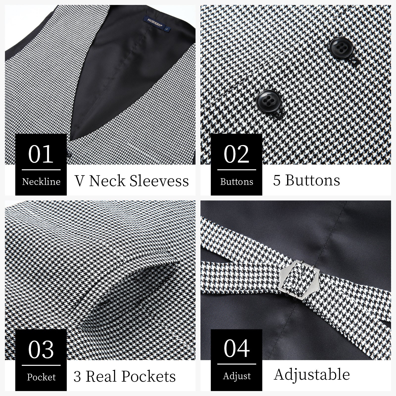 Plaid Slim Vest Grey Houndstooth