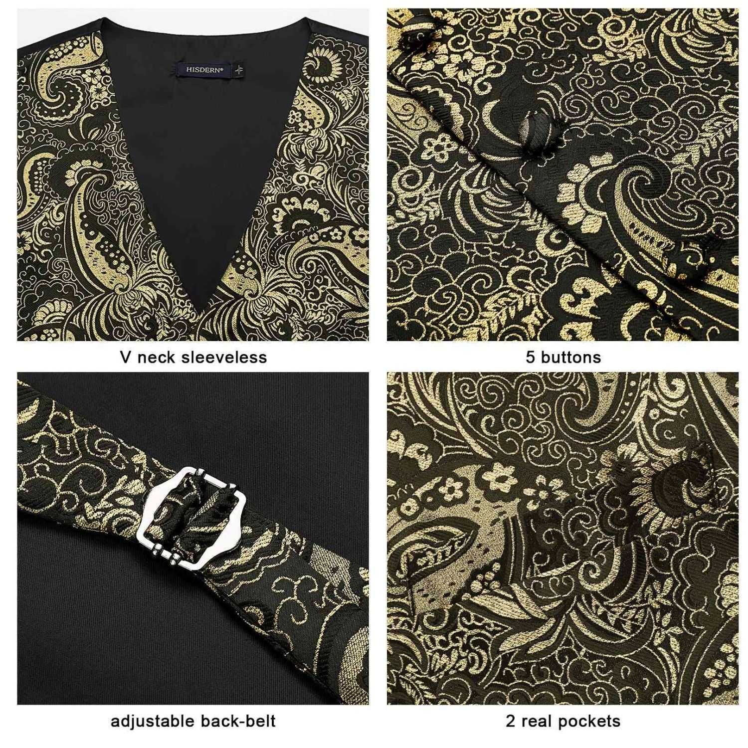 Paisley Floral 3pc Suit Vest Set - GOLD/BLACK