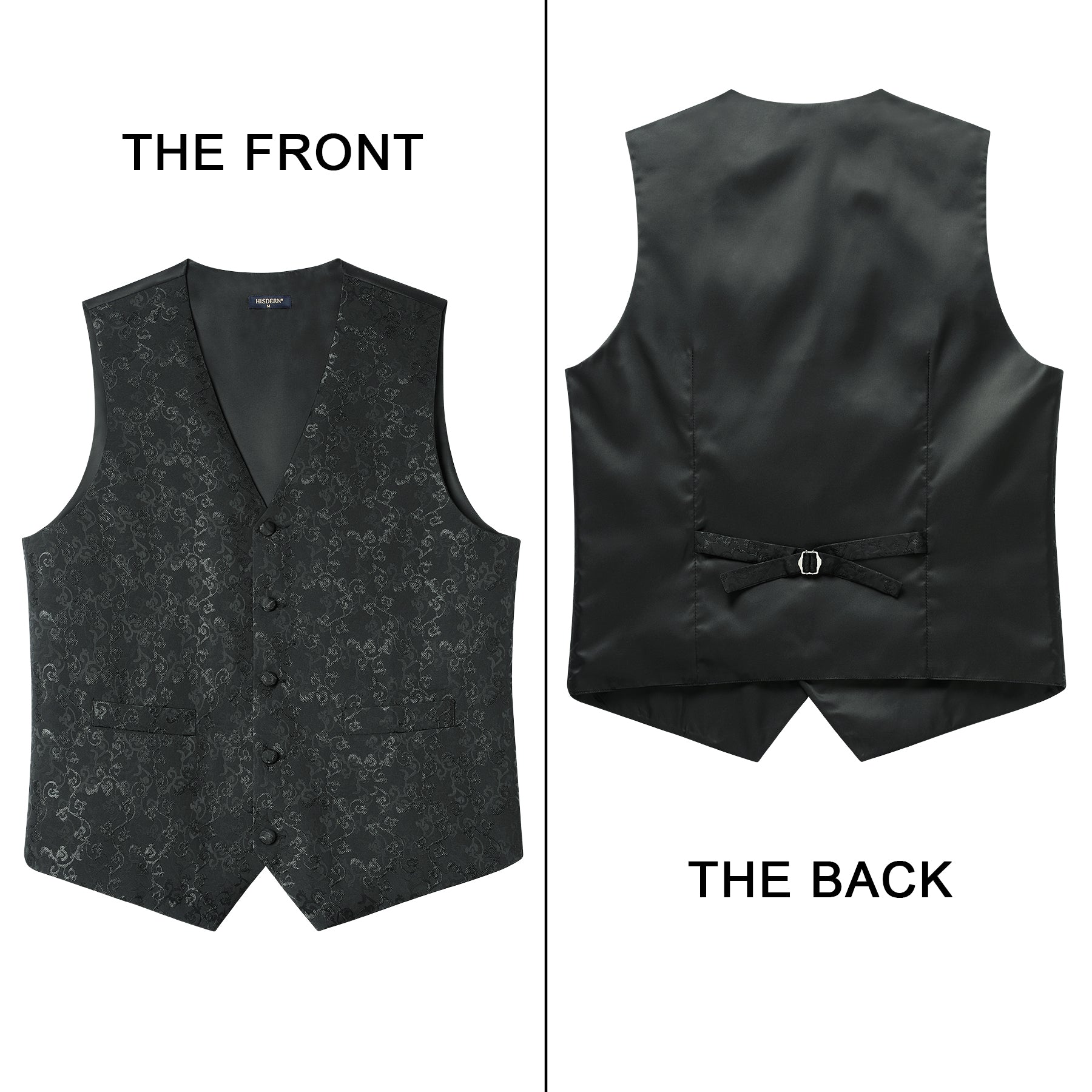 Paisley Floral 3pc Suit Vest Set - B-BLACK FLORAL JACQUARD