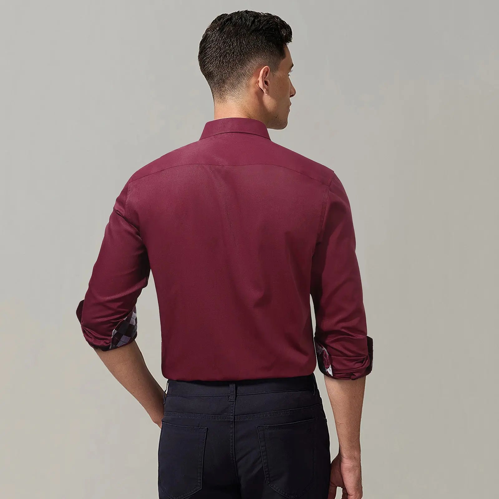 Casual Formal Shirt With Pocket Burgundy White