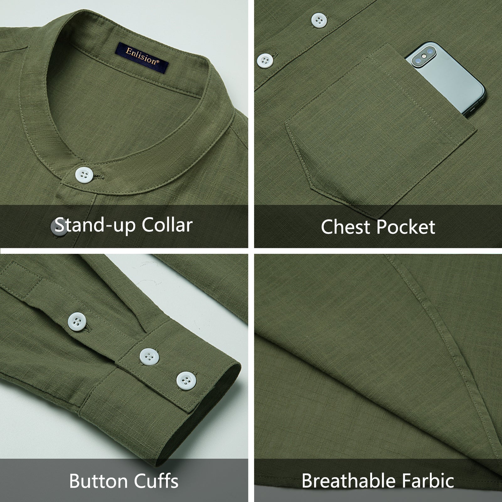 Casual Henley Shirt with Pocket - GREEN