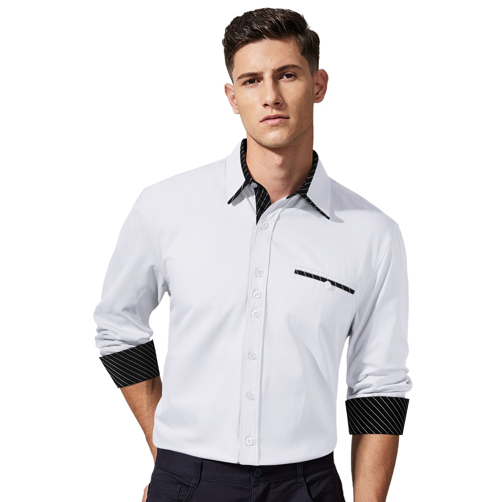 Casual Formal Shirt with Pocket - WHITE/BLACK