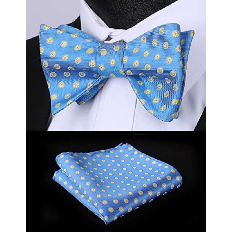 Floral Bow Tie & Pocket Square - A-BLUE/YELLOW