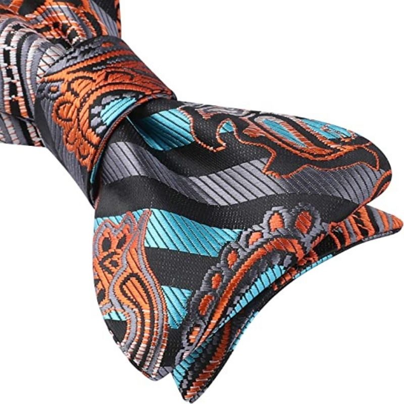 Paisley Bow Tie & Pocket Square - B-AQUA/ORANGE