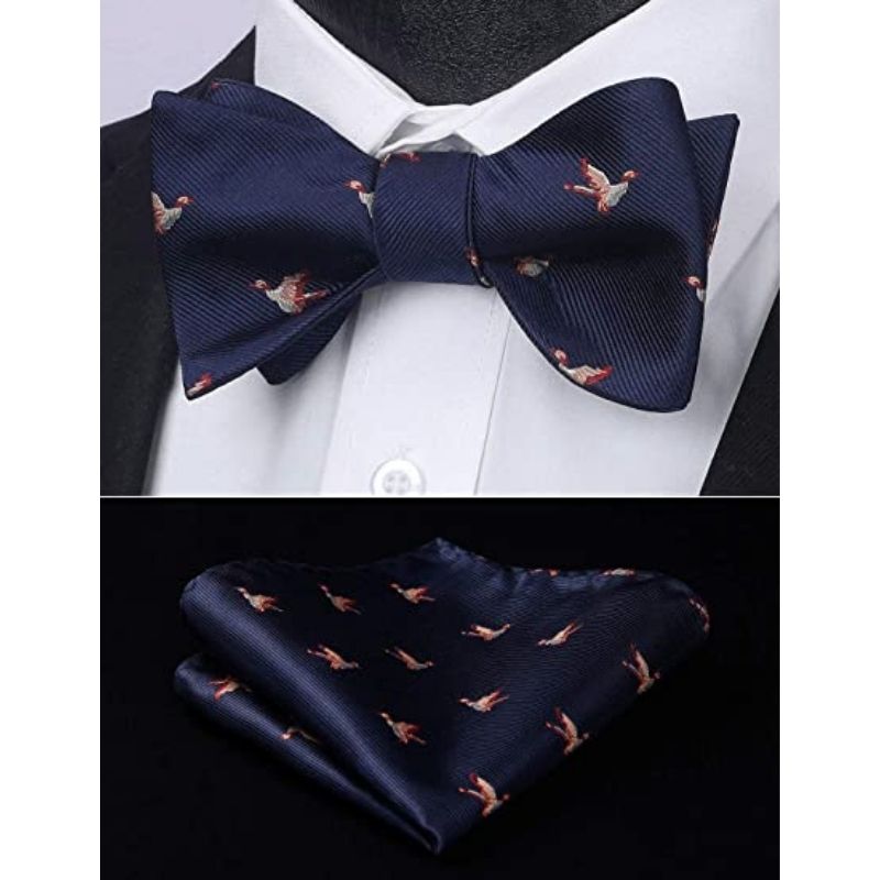 Fun Animal Bow Tie & Pocket Square - BIRDS/NAVY