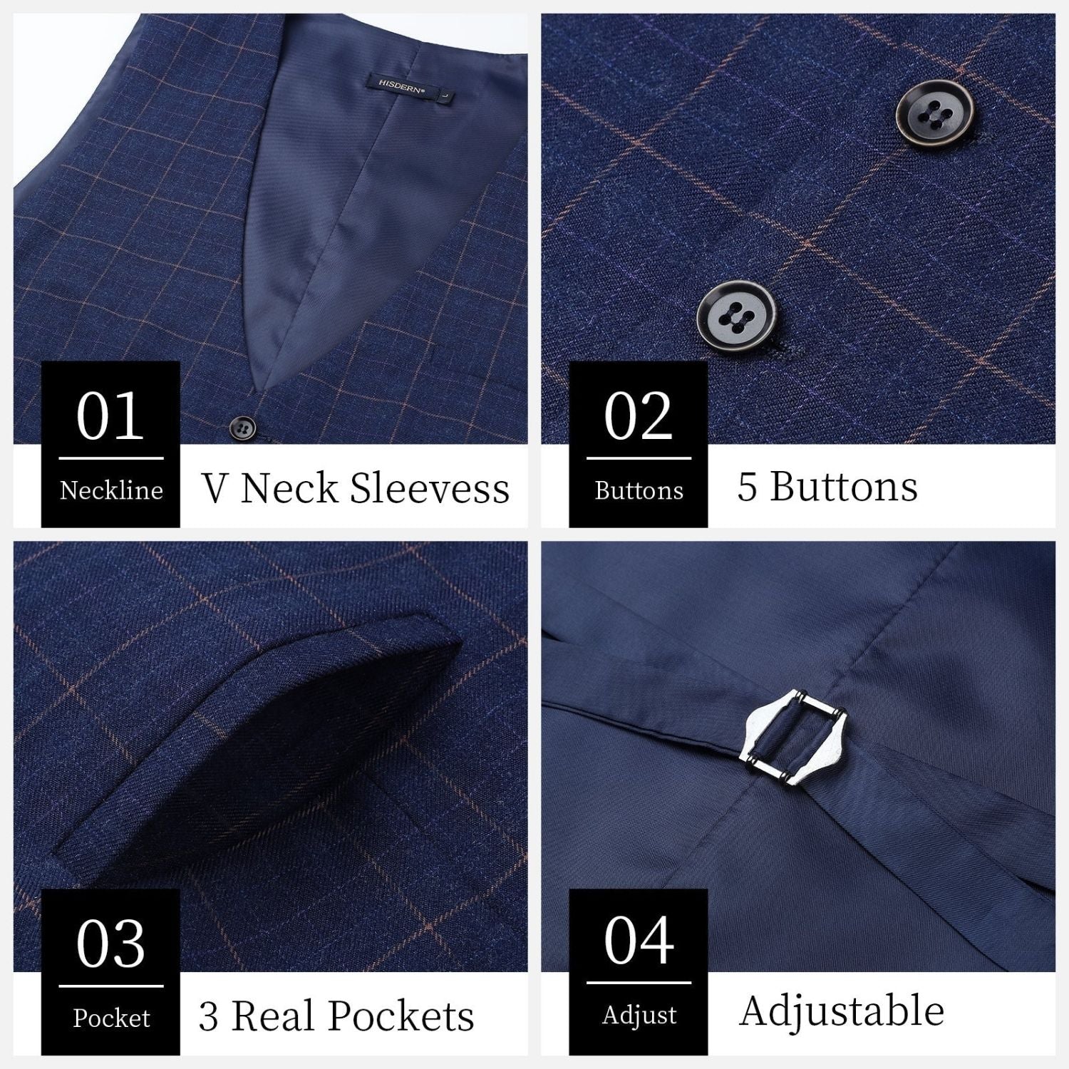 Plaid Slim Vest - A-BLUE