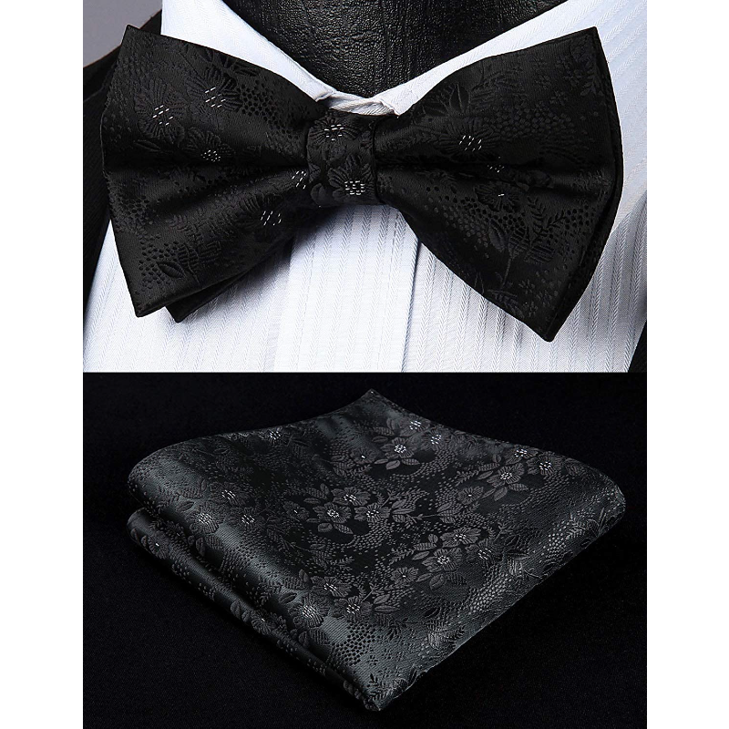 Paisley Pre-Tied Bow Tie & Pocket Square - H-BLACK4