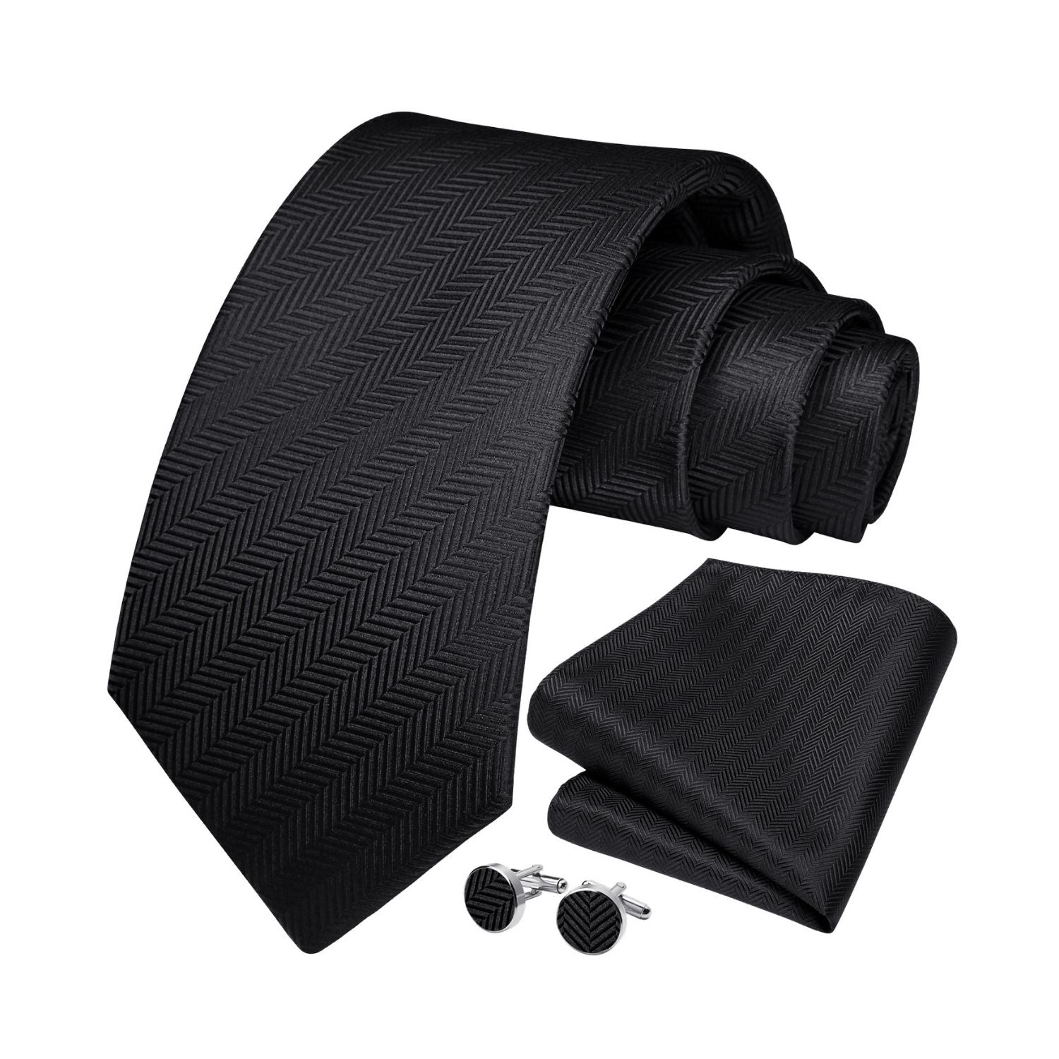 Stripe Tie Handkerchief Cufflinks - BLACK