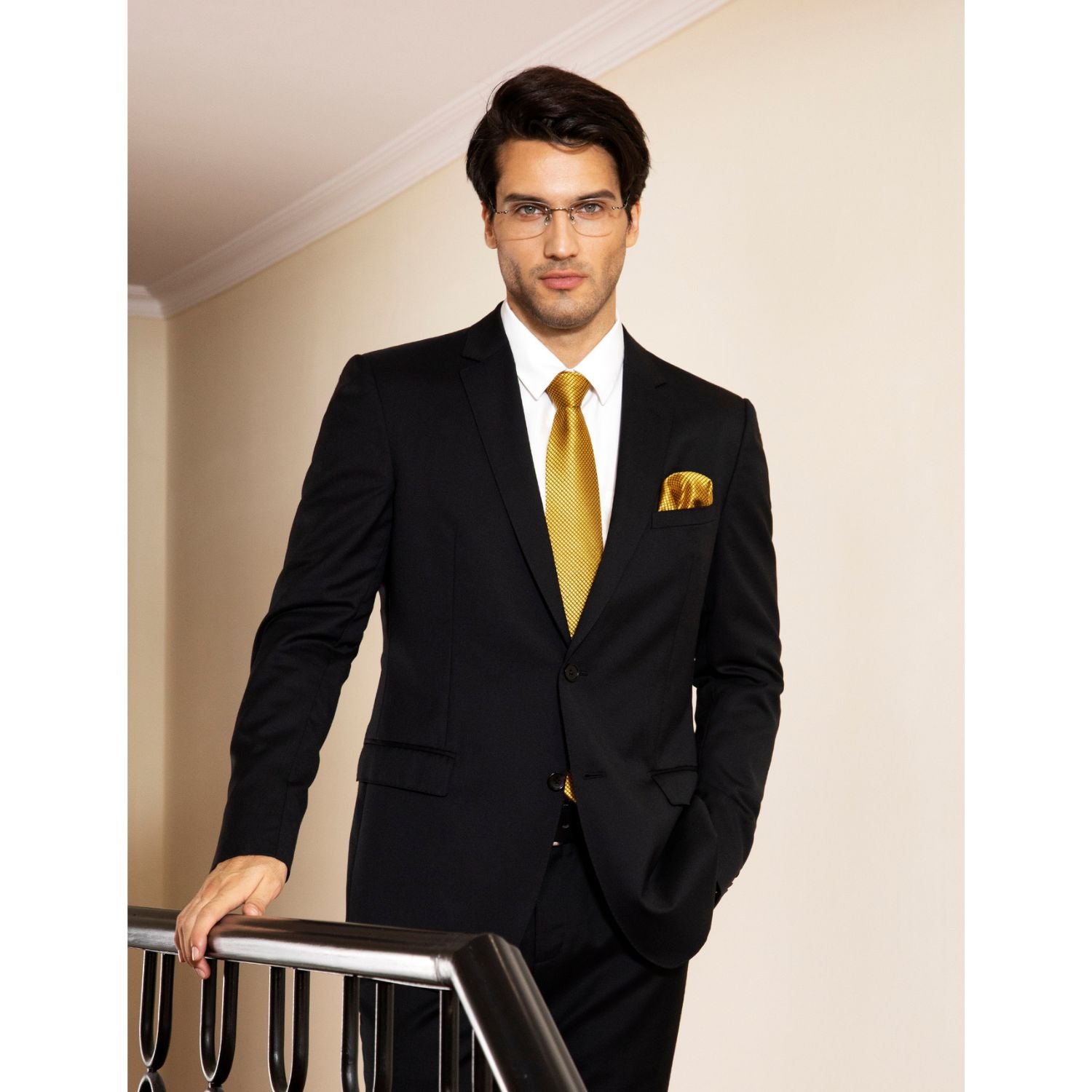 Houndstooth Tie Handkerchief Set - 1-GOLD