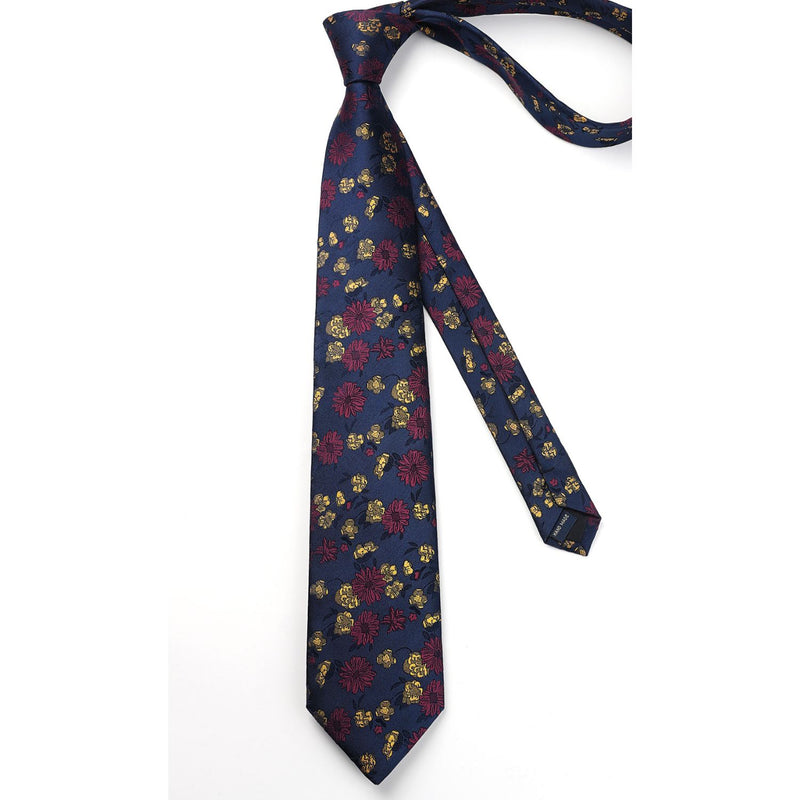 Floral Tie Handkerchief Set - BLUE/YELLOW 