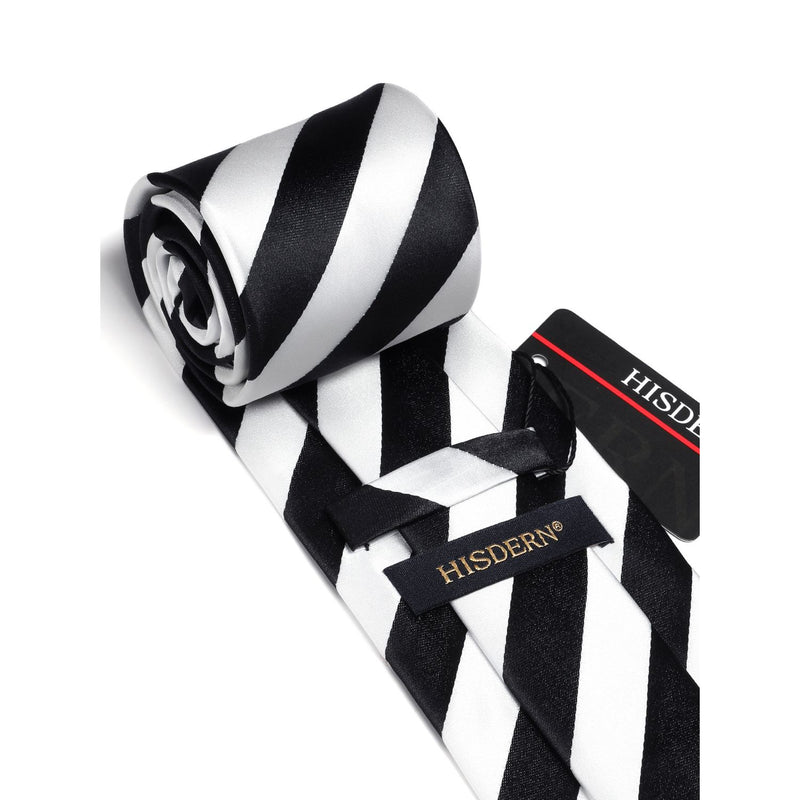 Stripe Tie Handkerchief Set - 07-BLACK/WHITE 