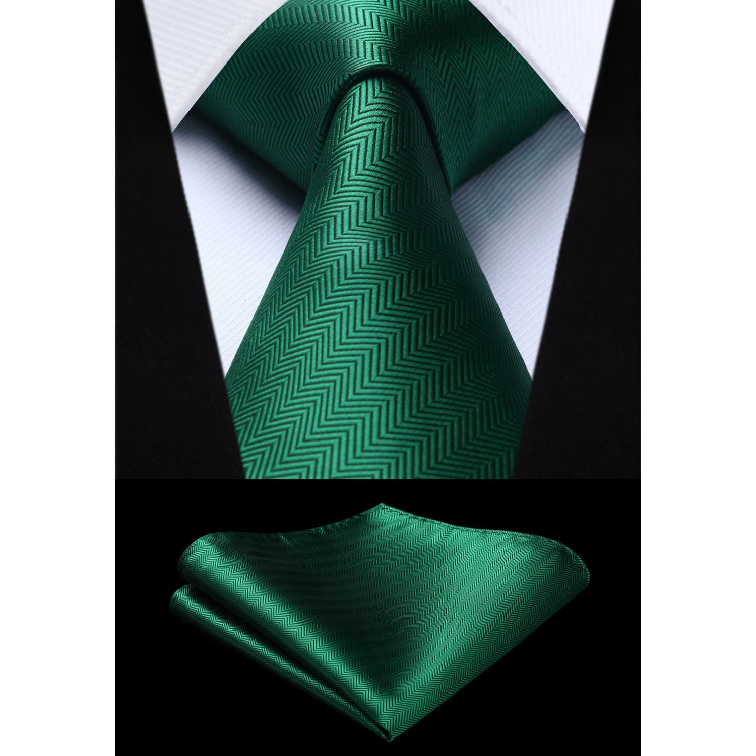 Stripe Tie Handkerchief Set - 12-GREEN