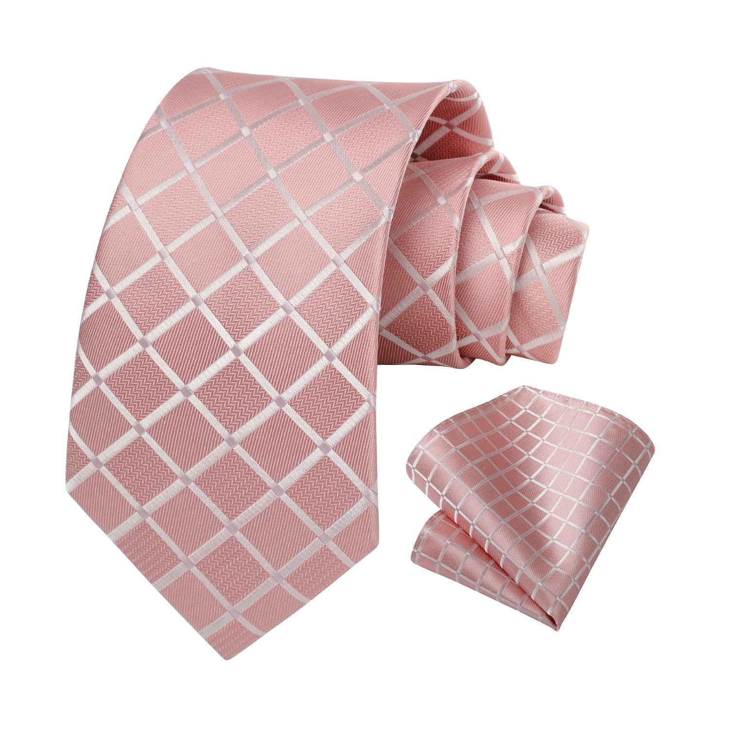 Plaid Tie Handkerchief Set - A7-PINK