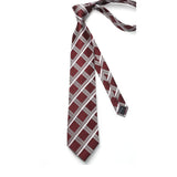 Plaid Tie Handkerchief Set - BURGUNDY/WHITE 