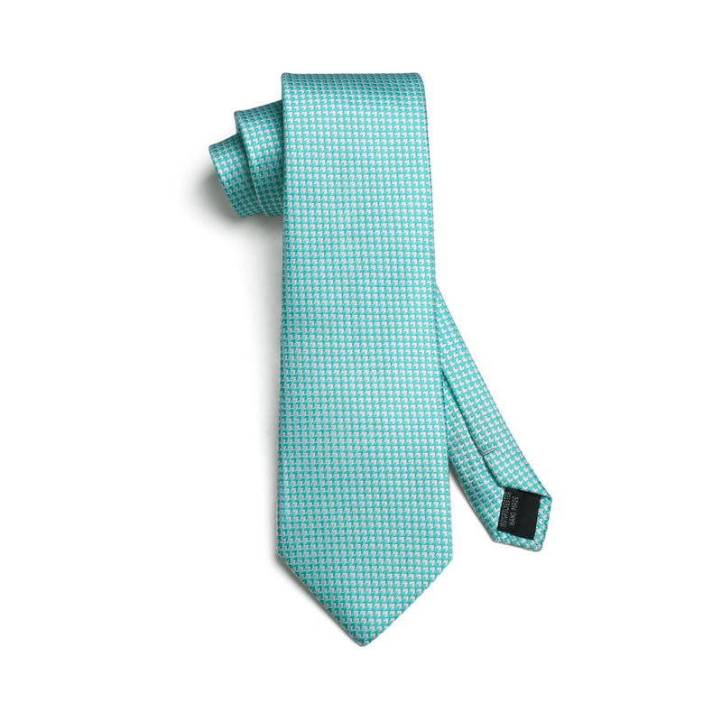 Houndstooth Tie Handkerchief Set - Z-MINT GREEN-WHITE 