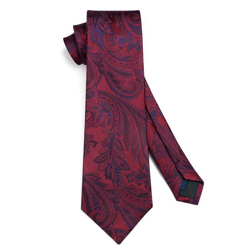 Paisley Tie Handkerchief Set - 01A-BURGUNDY1