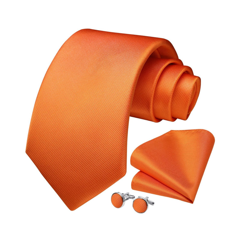 Solid Tie Handkerchief Cufflinks - ORANGE 