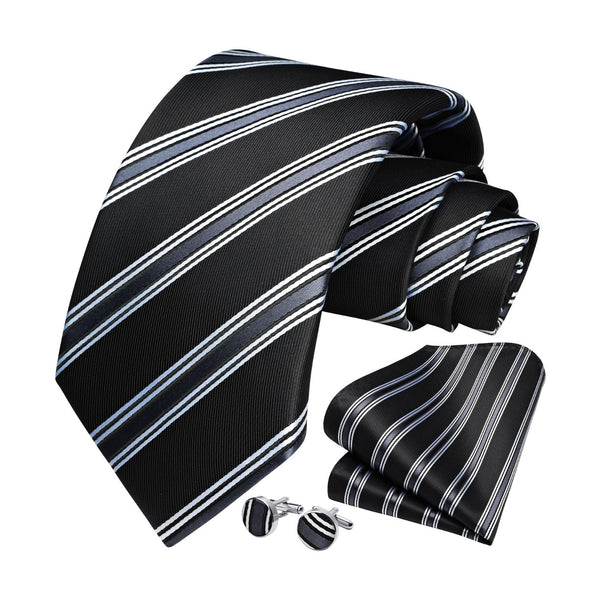 Stripe Tie Handkerchief Cufflinks - 03-BLACK3 