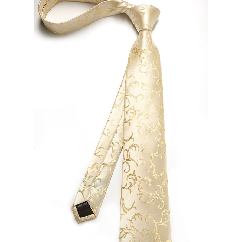 Floral Tie Handkerchief Cufflinks - A-CHAMPAGNE 