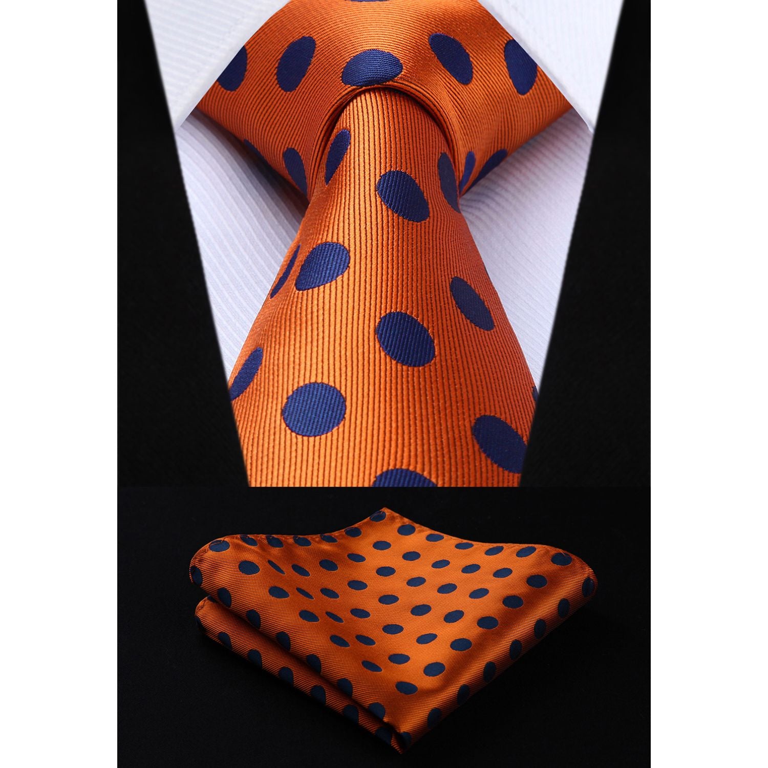Polka Dot Tie Handkerchief Set - C-ORANGE/NAVY BLUE